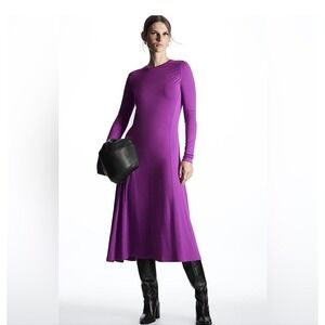 COS Orchid Midi Long Sleeve Dress Jersey Ruched Chic Modern